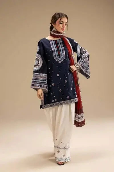 3 Piece Unstitched Heavy Embroidered Lawn Suit with Printed Lawn Dupatta