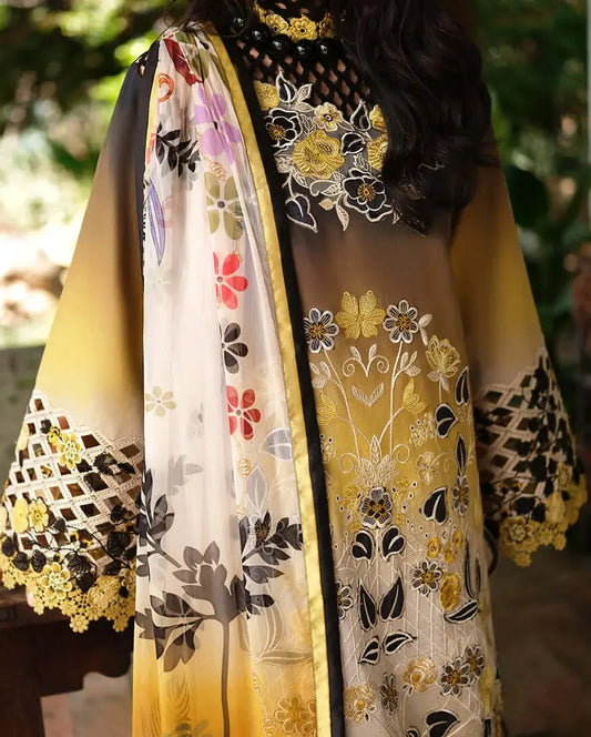 3 Piece Unstitched Embroidered Lawn Suit with Printed Lawn Dupatta
