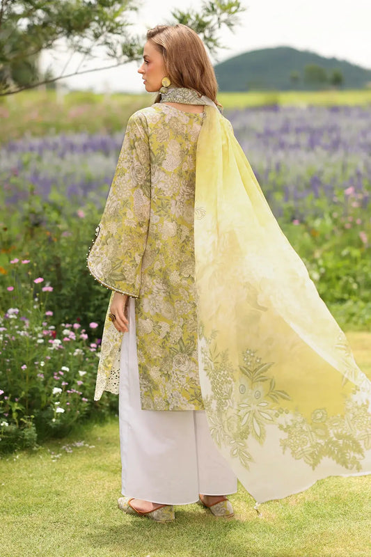 3 Piece Unstitched Embroidered Lawn Suit with Printed Lawn Dupatta