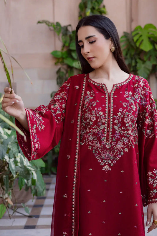 3 Piece Unstitched Heavy Embroidered Lawn Suit with Heavy Embroidered Chiffon Dupatta