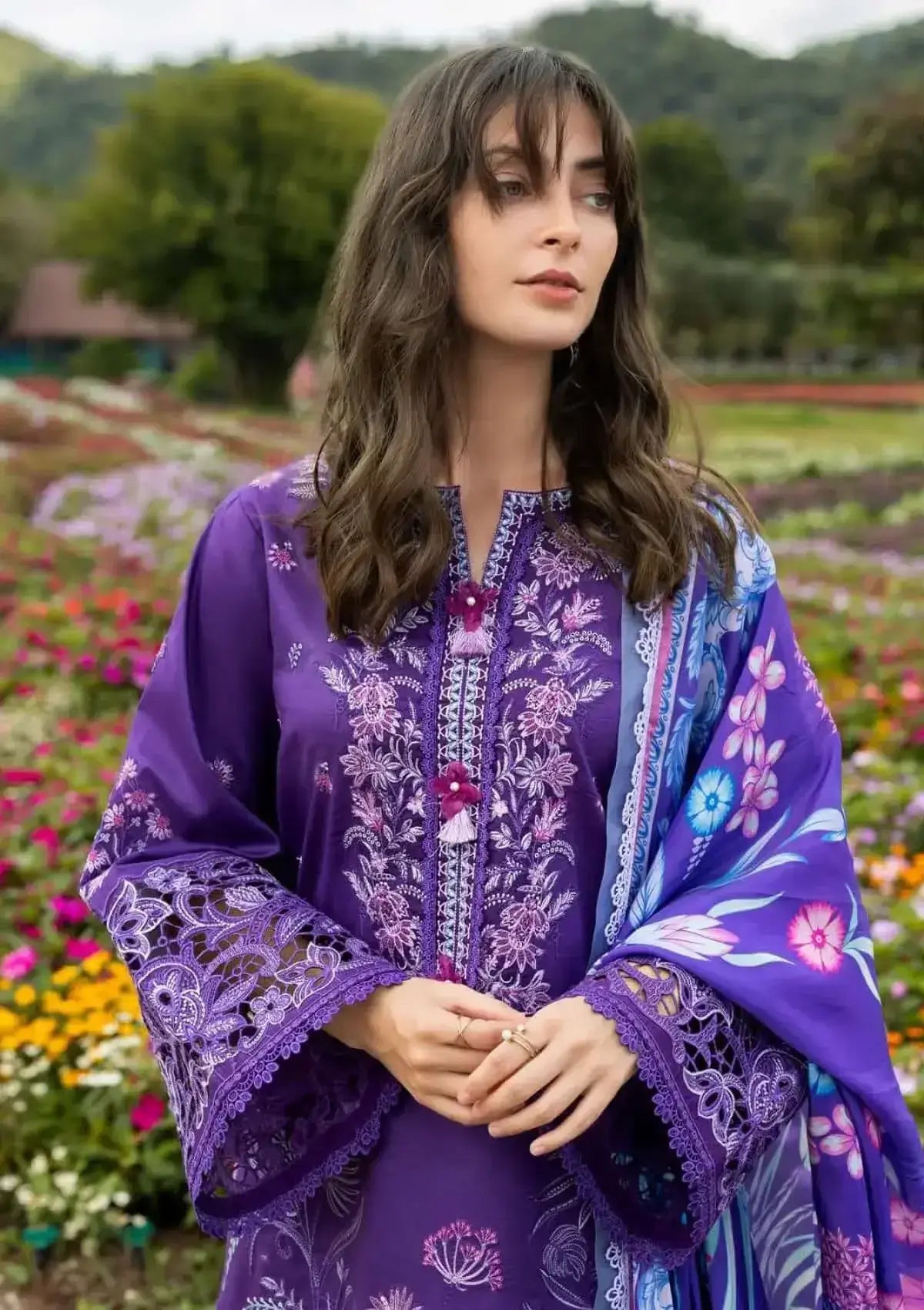 3 Piece Unstitched Heavy Embroidered Lawn Suit with Fine Printed Silk Dupatta