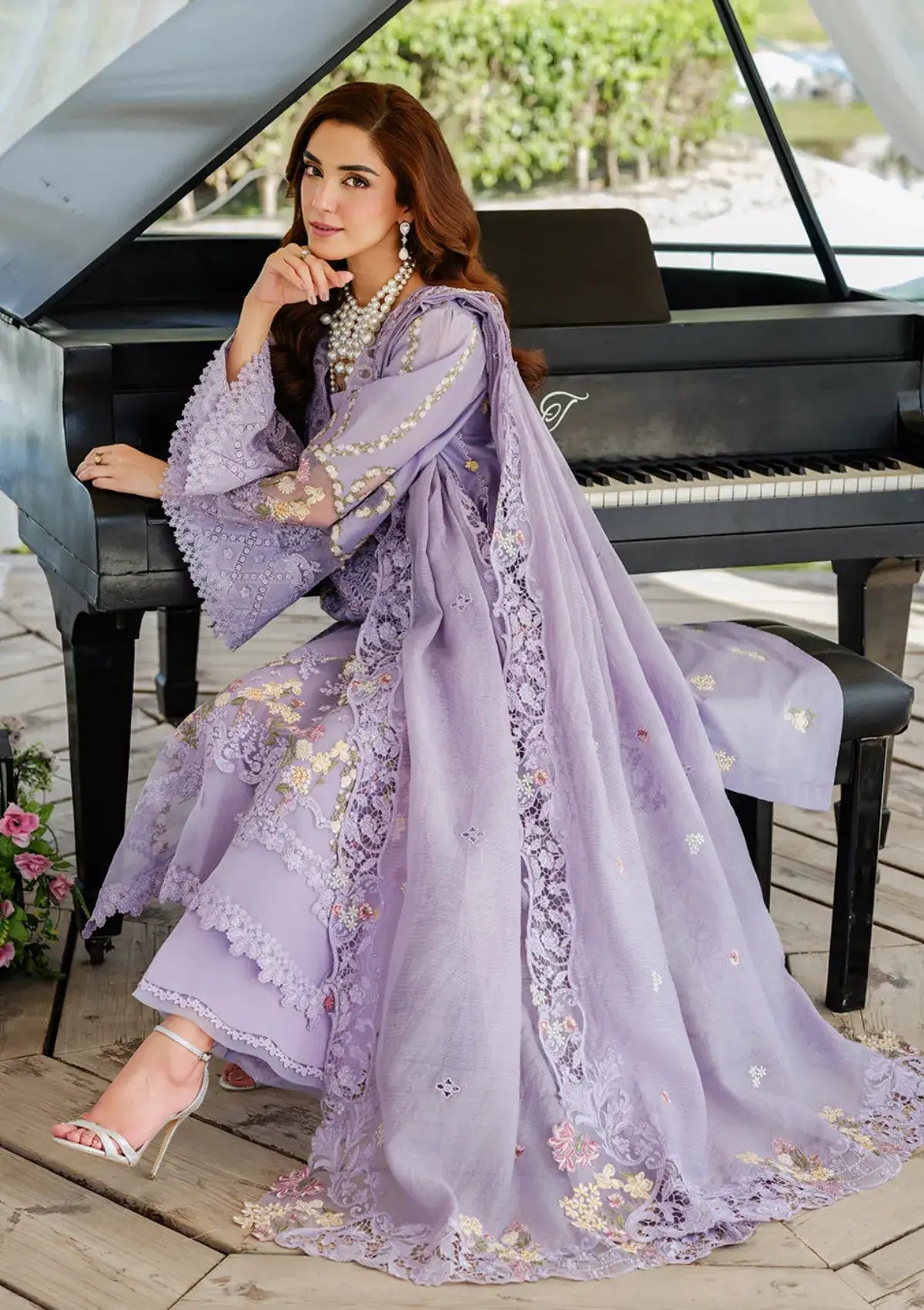 3 Piece Unstitched Heavy Embroidered Chickan Kari Lawn Suit with Four-sided Embroidered Cotton Net Dupatta