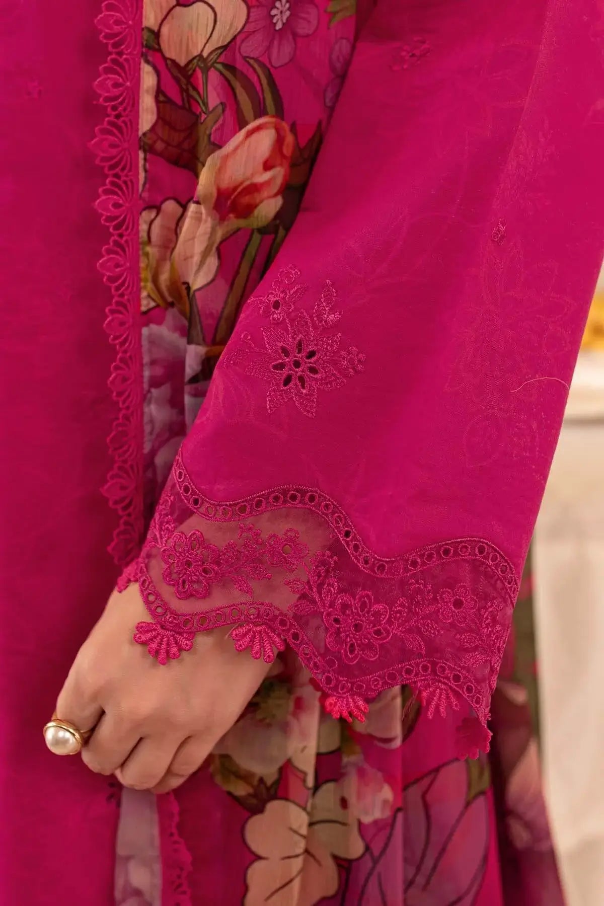3 Piece Unstitched Heavy Embroidered Chickan Kari Lawn Suit with Fine Printed Silk Dupatta