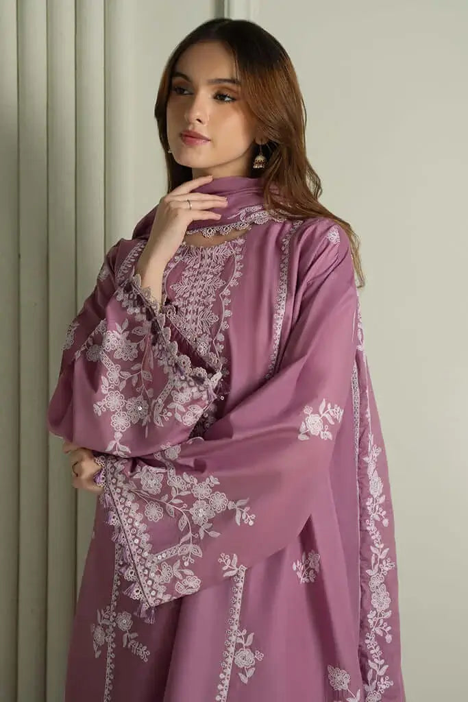 3 Piece Unstitched Heavy Embroidered Lawn Suit with Four-sided Embroidered Lawn Dupatta