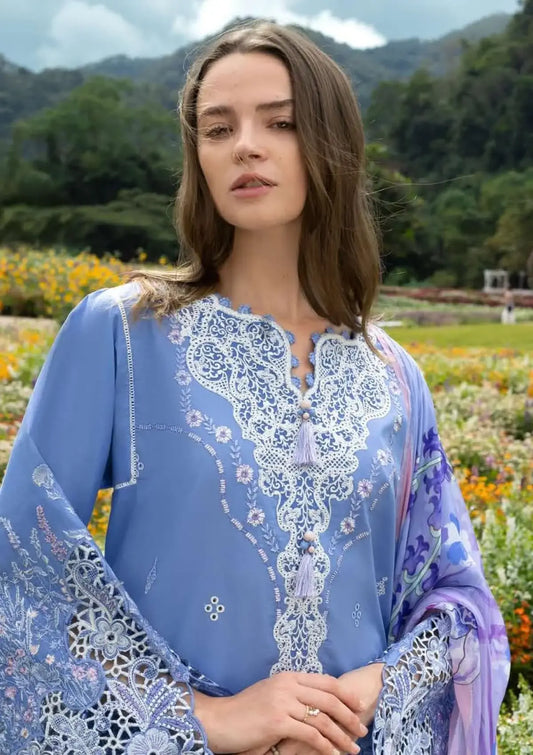 3 Piece Unstitched Heavy Embroidered Lawn Suit with Fine Printed Silk Dupatta