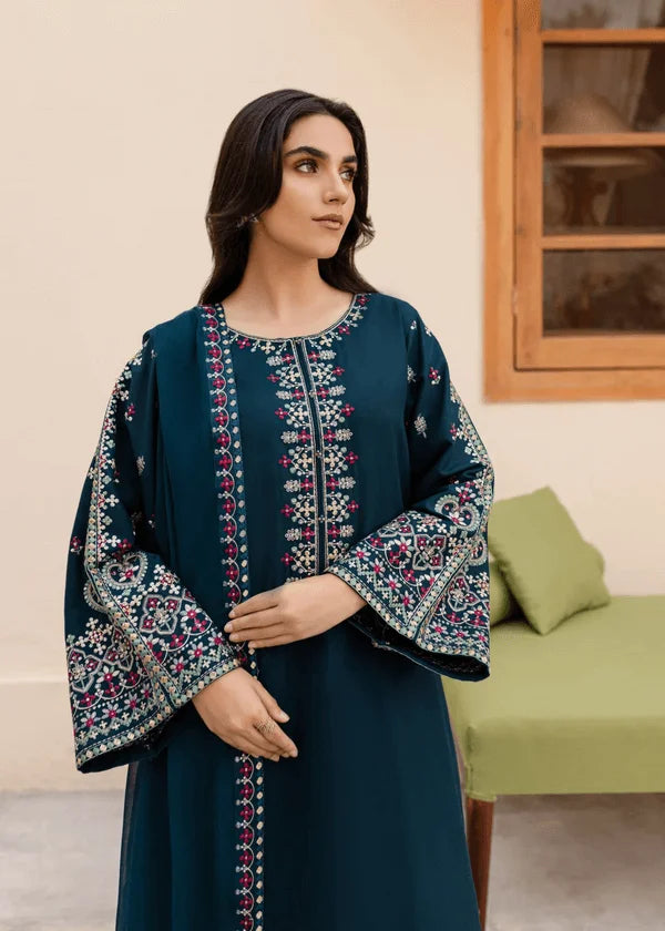 3 Piece Unstitched Heavy Embroidered Lawn Suit with Four-sided Embroidered Chiffon Dupatta