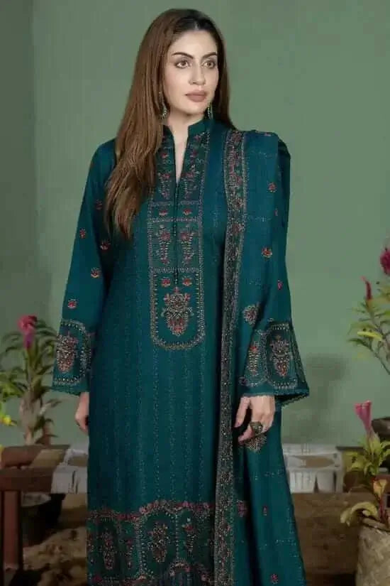 3 Piece Unstitched Heavy Embroidered Lawn Suit with Four-sided Embroidered Lawn Dupatta