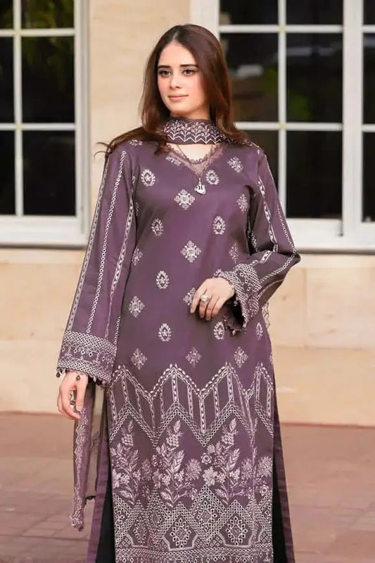 3 Piece Unstitched Heavy Embroidered Lawn Suit with Heavy Embroidered Chiffon Dupatta