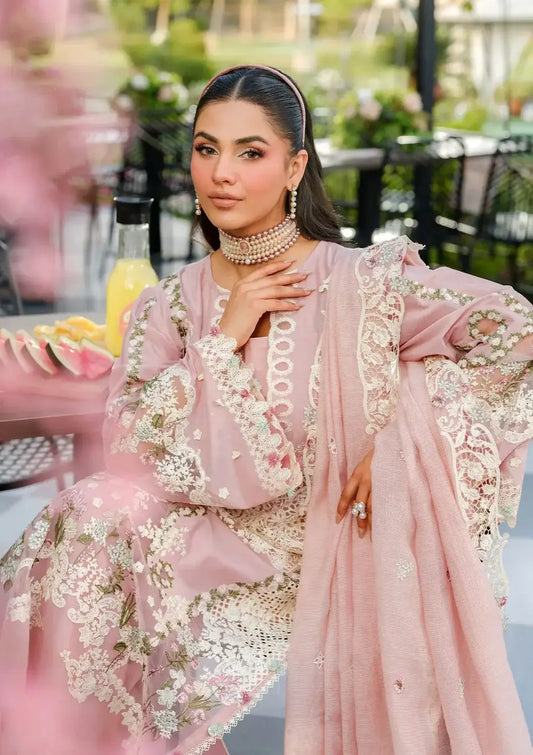 3 Piece Unstitched Heavy Embroidered Chickan Kari Lawn Suit with Four-sided Embroidered Cotton Net Dupatta