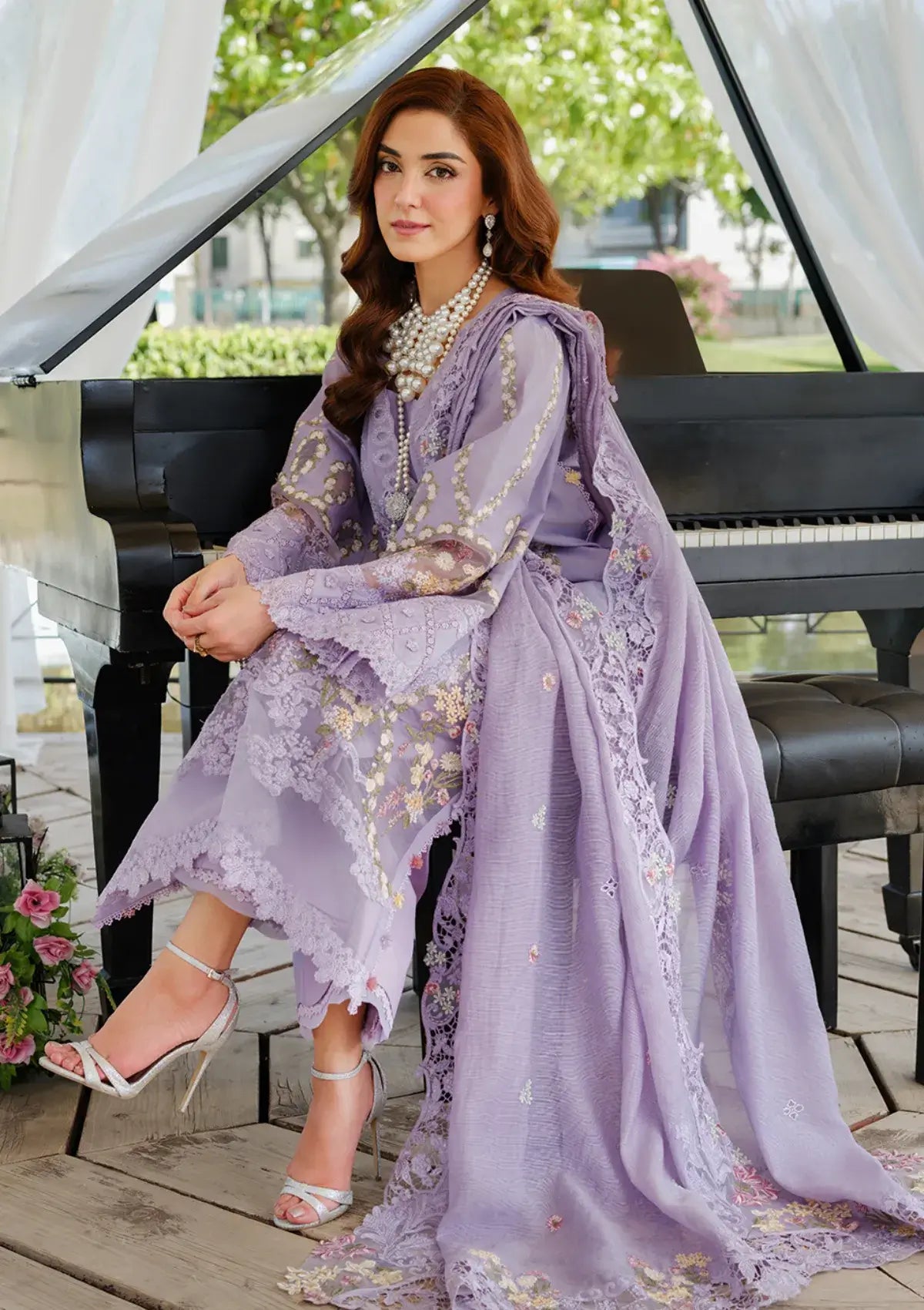 3 Piece Unstitched Heavy Embroidered Chickan Kari Lawn Suit with Four-sided Embroidered Cotton Net Dupatta