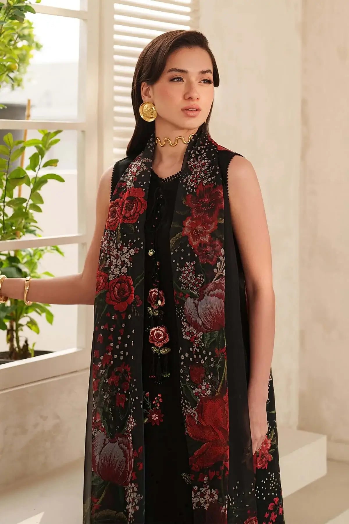 3 Piece Unstitched Embroidered Lawn Suit with Printed Lawn Dupatta