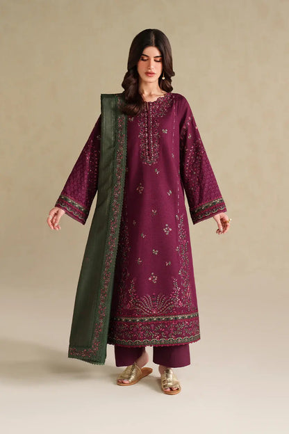 3 Piece Unstitched Heavy Embroidered Lawn Suit with Four-sided Embroidered Lawn Dupatta