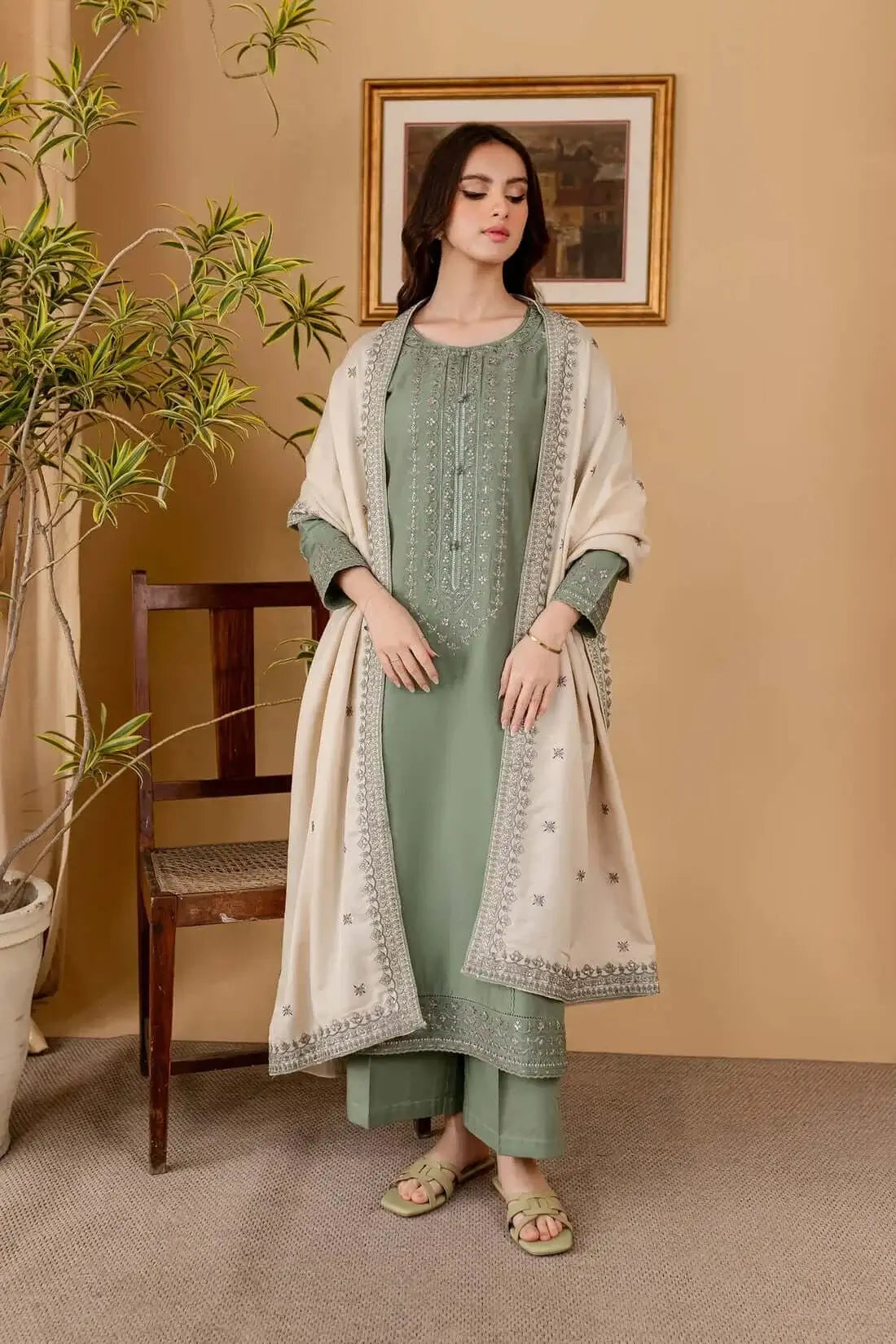3 Piece Unstitched Heavy Embroidered Lawn Suit with Embroidered Lawn Dupatta