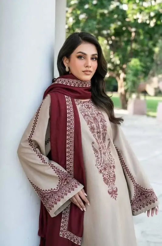 3 Piece Unstitched Heavy Embroidered Lawn Suit with Embroidered Lawn Dupatta