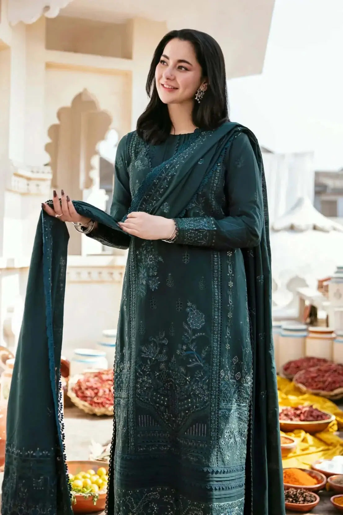 3 Piece Unstitched Heavy Embroidered Lawn Suit with Four-sided Embroidered Lawn Dupatta
