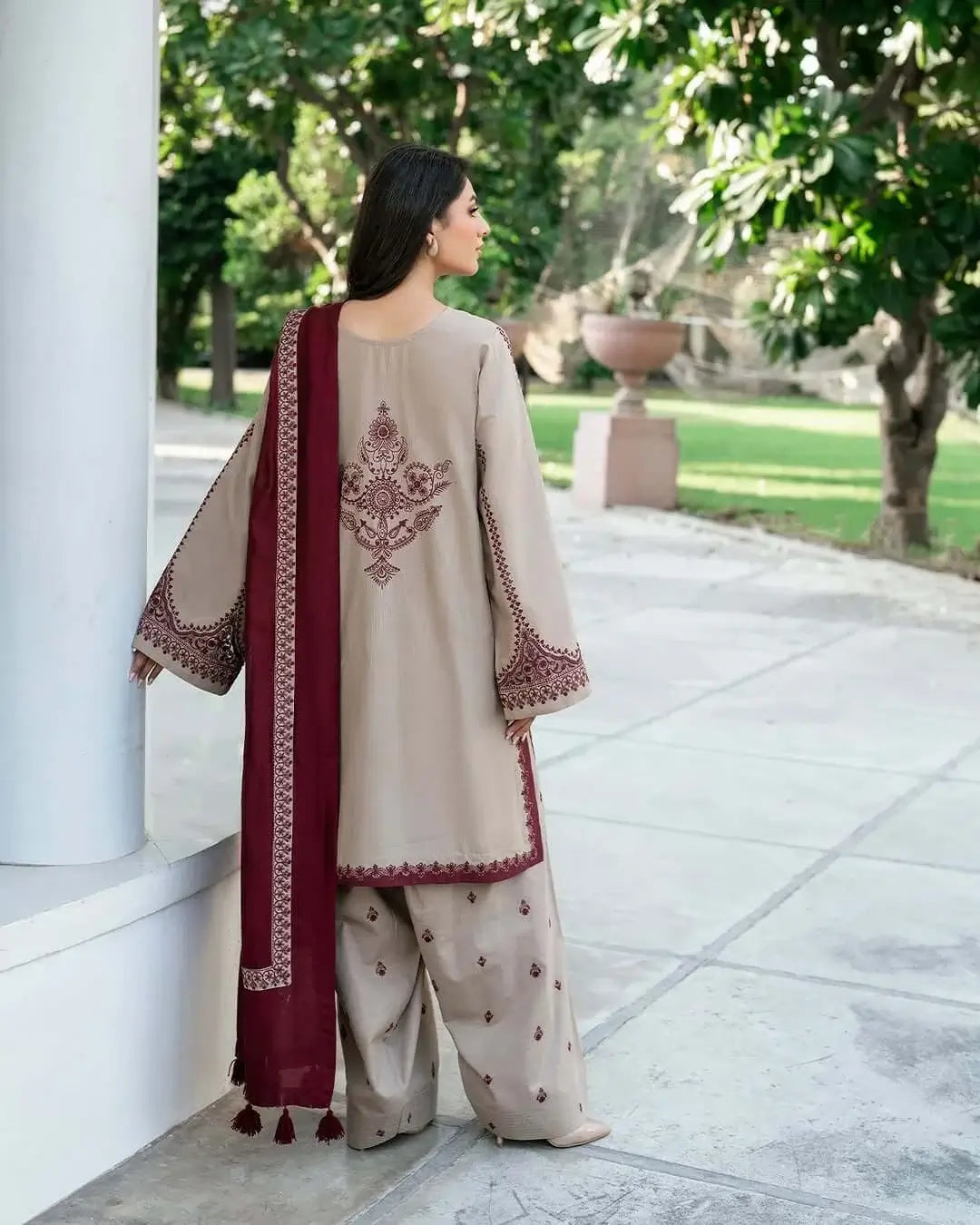 3 Piece Unstitched Heavy Embroidered Lawn Suit with Embroidered Lawn Dupatta