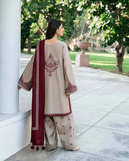 3 Piece Unstitched Heavy Embroidered Lawn Suit with Embroidered Lawn Dupatta