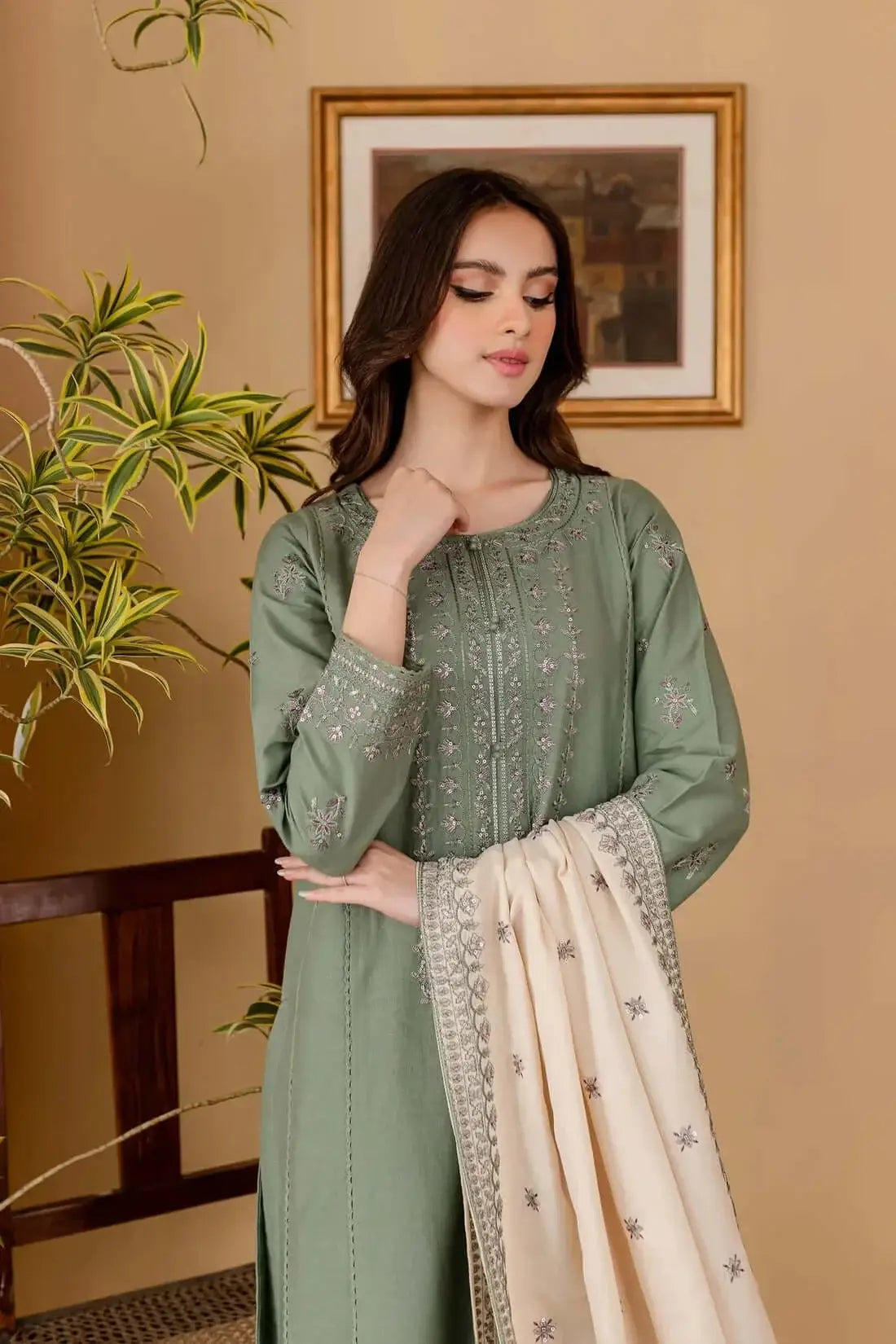 3 Piece Unstitched Heavy Embroidered Lawn Suit with Embroidered Lawn Dupatta
