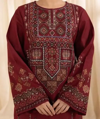 3 Piece Unstitched Heavy Embroidered Lawn Suit with Fine Printed Lawn Dupatta
