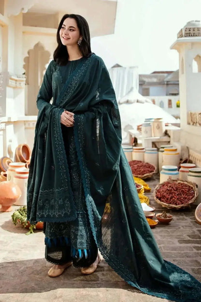 3 Piece Unstitched Heavy Embroidered Lawn Suit with Four-sided Embroidered Lawn Dupatta
