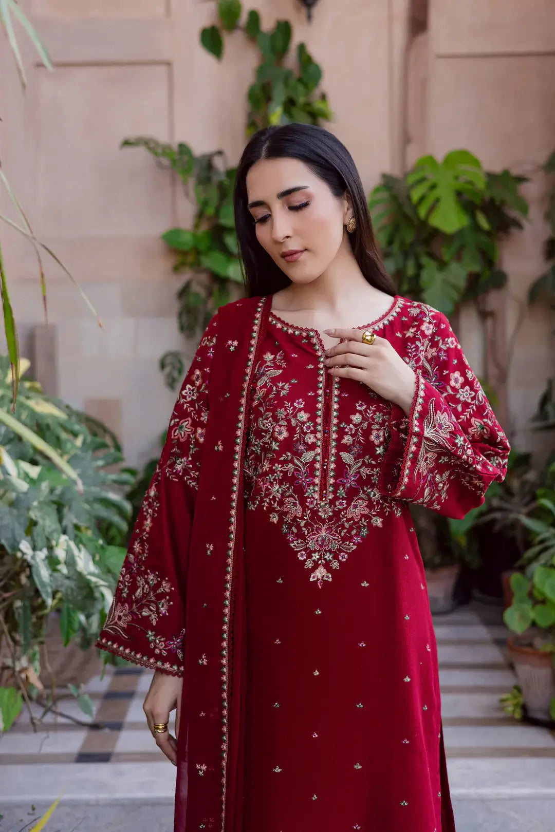 3 Piece Unstitched Heavy Embroidered Lawn Suit with Heavy Embroidered Chiffon Dupatta