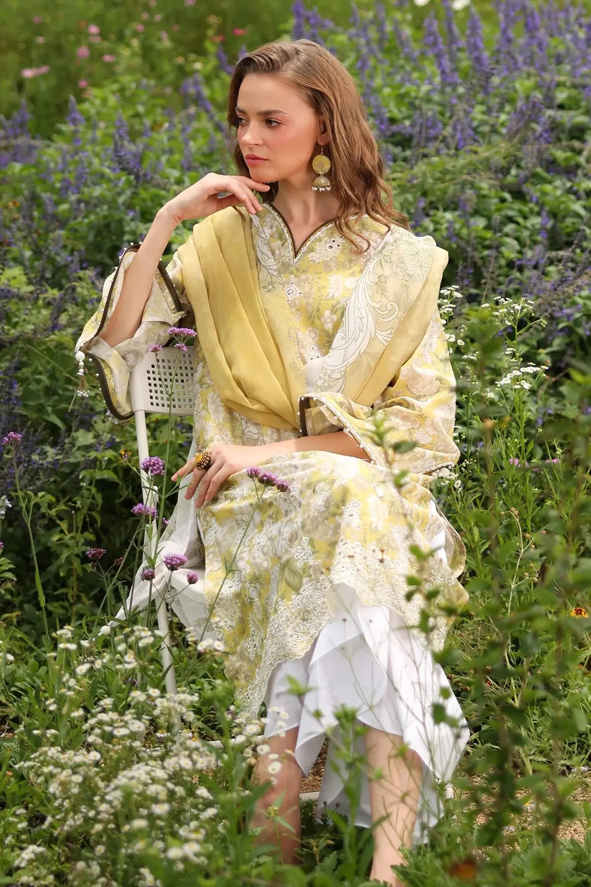 3 Piece Unstitched Embroidered Lawn Suit with Printed Lawn Dupatta