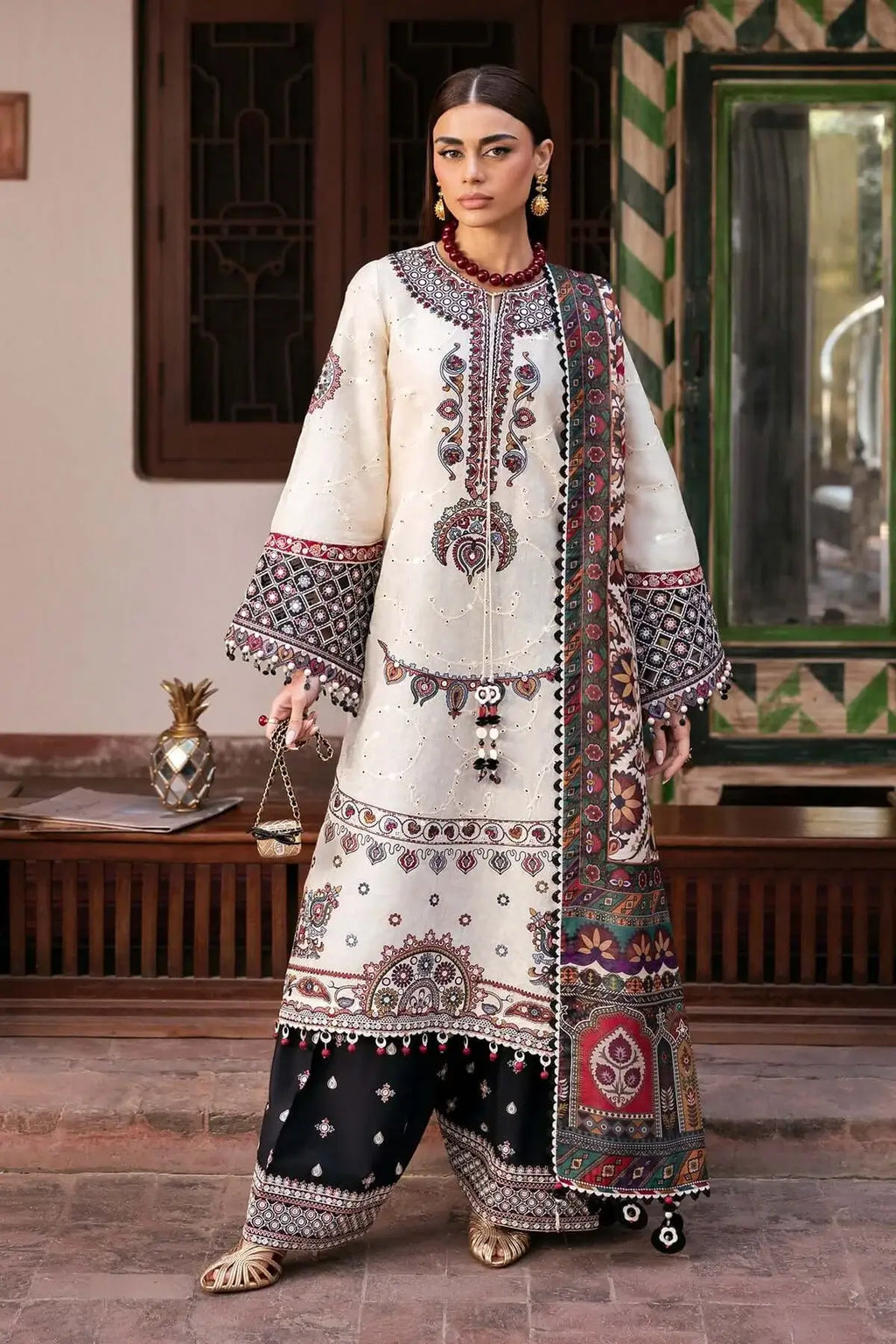 3 Piece Unstitched Heavy Embroidered Lawn Suit with Fine Printed Poly Lawn Dupatta