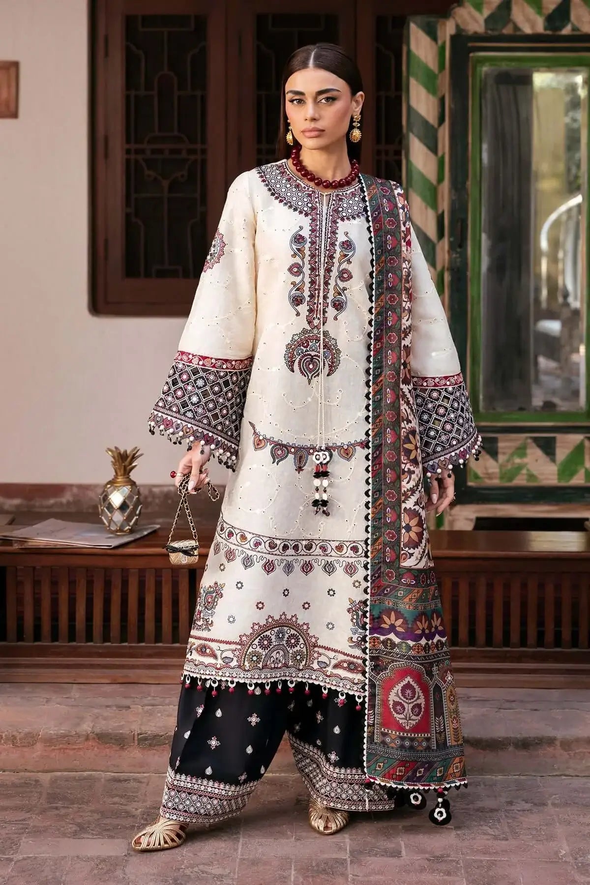3 Piece Unstitched Heavy Embroidered Lawn Suit with Fine Printed Poly Lawn Dupatta