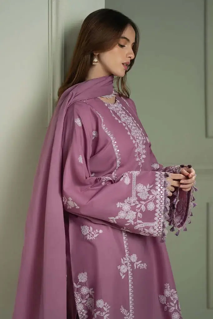 3 Piece Unstitched Heavy Embroidered Lawn Suit with Four-sided Embroidered Lawn Dupatta