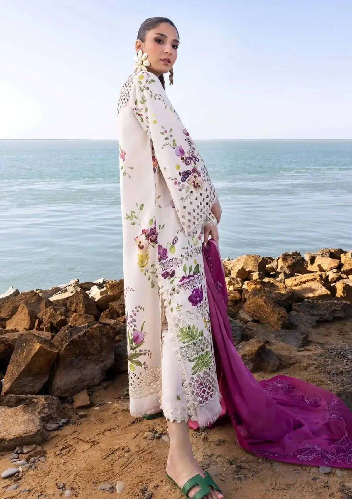 3 Piece Unstitched Heavy Embroidered Lawn Suit with Four-sided Embroidered Cotton Net Dupatta