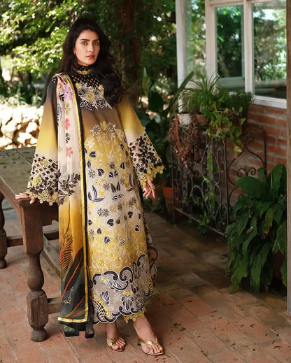 3 Piece Unstitched Embroidered Lawn Suit with Printed Lawn Dupatta