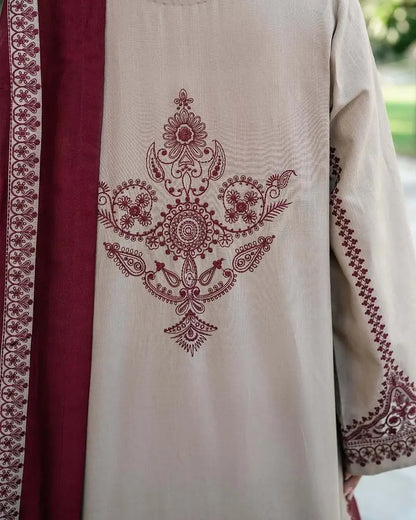 3 Piece Unstitched Heavy Embroidered Lawn Suit with Embroidered Lawn Dupatta