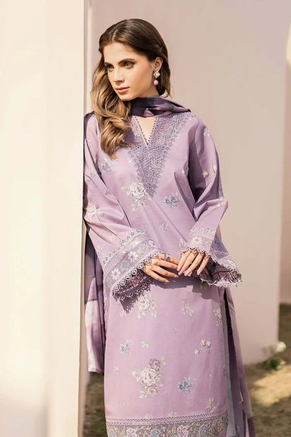 3 Piece Unstitched Embroidered Lawn Suit with Printed Lawn Dupatta