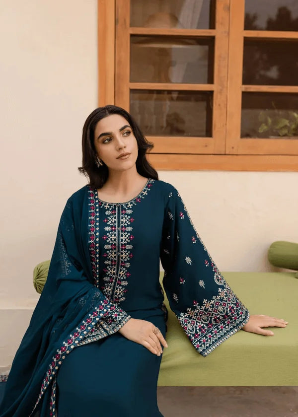 3 Piece Unstitched Heavy Embroidered Lawn Suit with Four-sided Embroidered Chiffon Dupatta