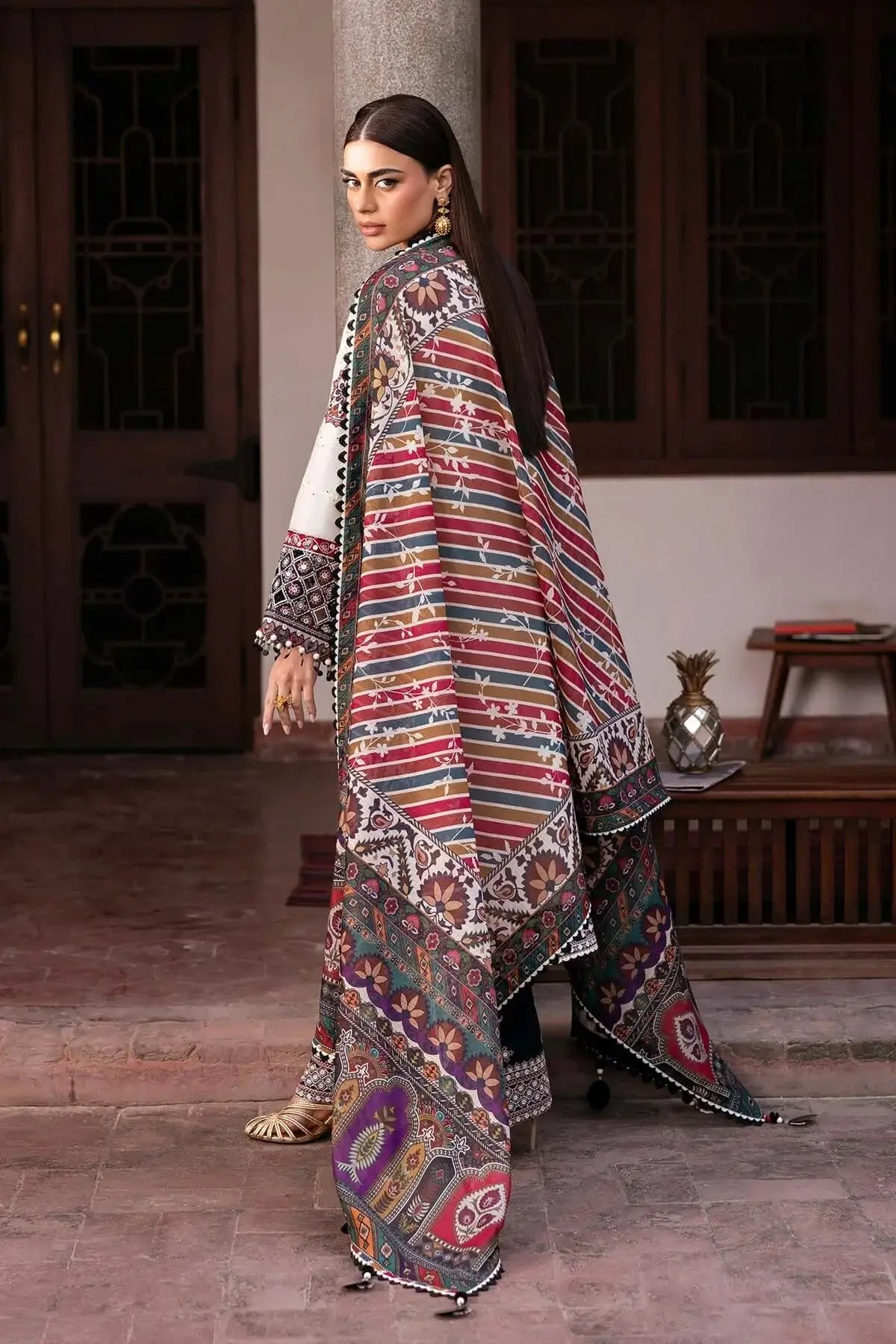 3 Piece Unstitched Heavy Embroidered Lawn Suit with Fine Printed Poly Lawn Dupatta