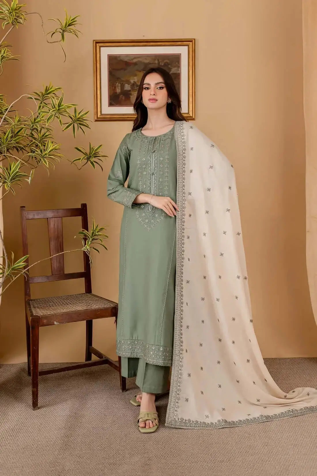 3 Piece Unstitched Heavy Embroidered Lawn Suit with Embroidered Lawn Dupatta