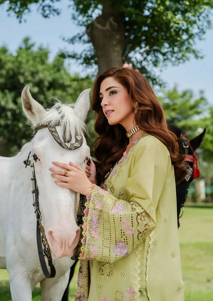 3 Piece Unstitched Heavy Embroidered Chickan Kari Lawn Suit with Four-sided Embroidered Cotton Net Dupatta