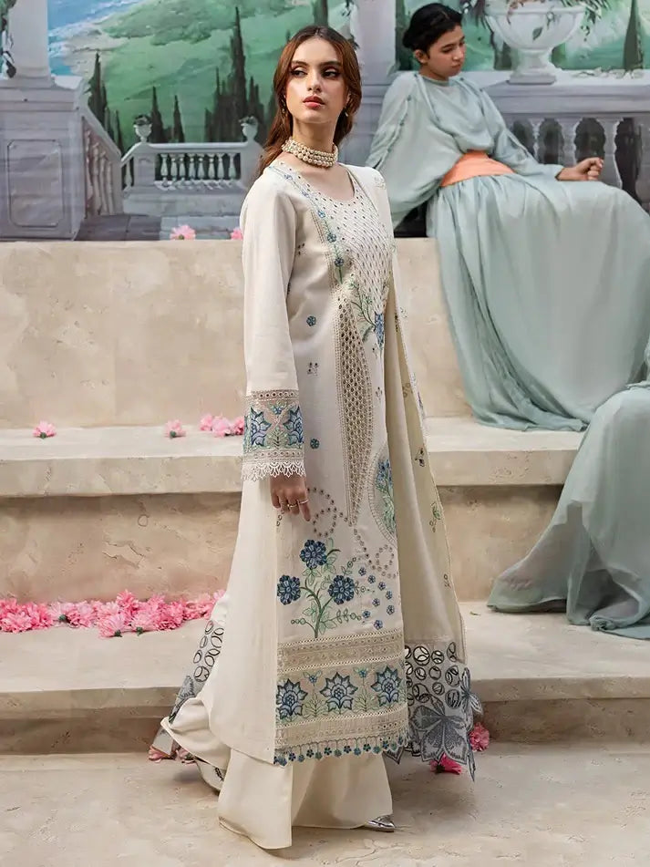 3 Piece Unstitched Heavy Embroidered Chickan Kari Lawn Suit with Four-sided Embroidered Lawn Dupatta