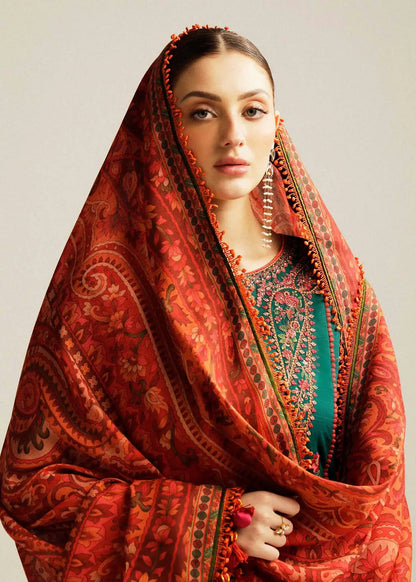 3 Piece Unstitched Heavy Embroidered Lawn Suit with Printed Lawn Dupatta