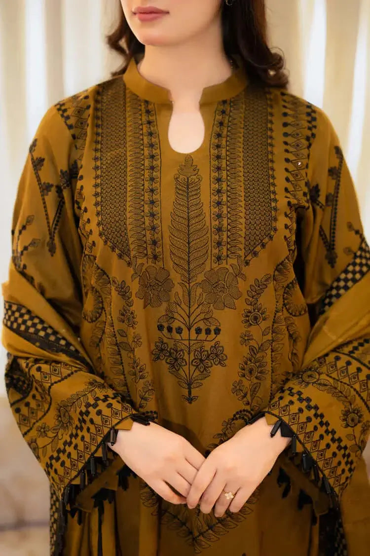 3 Piece Unstitched Heavy Embroidered Lawn Suit with Four-sided Embroidered Lawn Dupatta