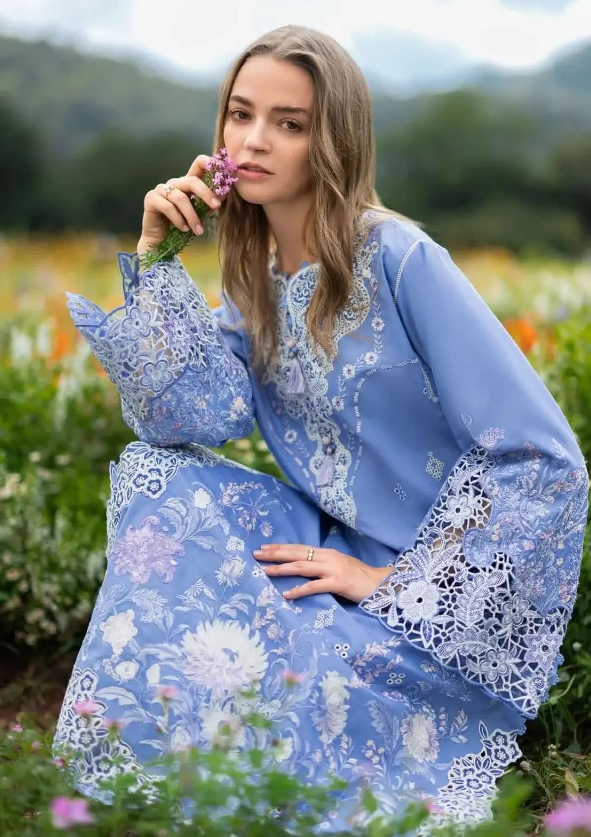 3 Piece Unstitched Heavy Embroidered Lawn Suit with Fine Printed Silk Dupatta