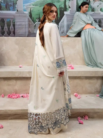3 Piece Unstitched Heavy Embroidered Chickan Kari Lawn Suit with Four-sided Embroidered Lawn Dupatta