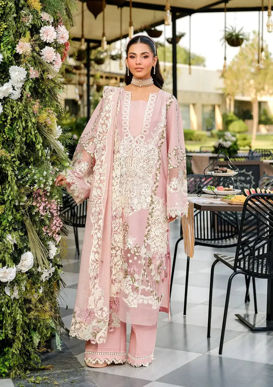 3 Piece Unstitched Heavy Embroidered Chickan Kari Lawn Suit with Four-sided Embroidered Cotton Net Dupatta