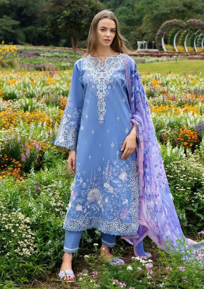 3 Piece Unstitched Heavy Embroidered Lawn Suit with Fine Printed Silk Dupatta