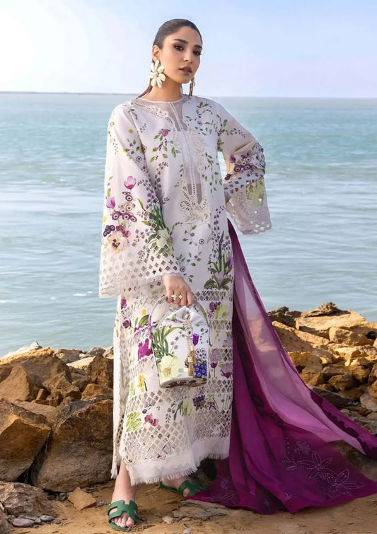 3 Piece Unstitched Heavy Embroidered Lawn Suit with Four-sided Embroidered Cotton Net Dupatta