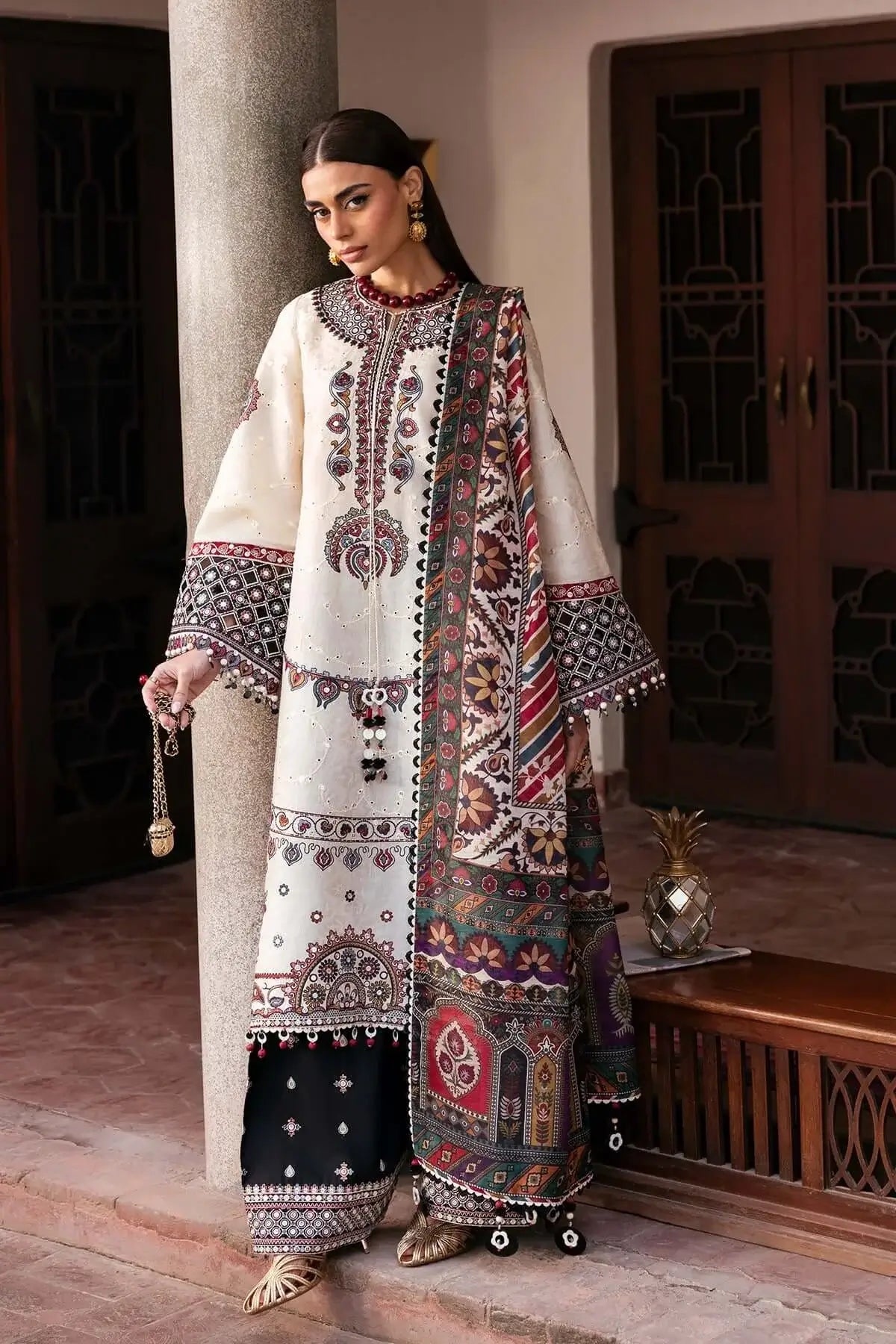 3 Piece Unstitched Heavy Embroidered Lawn Suit with Fine Printed Poly Lawn Dupatta