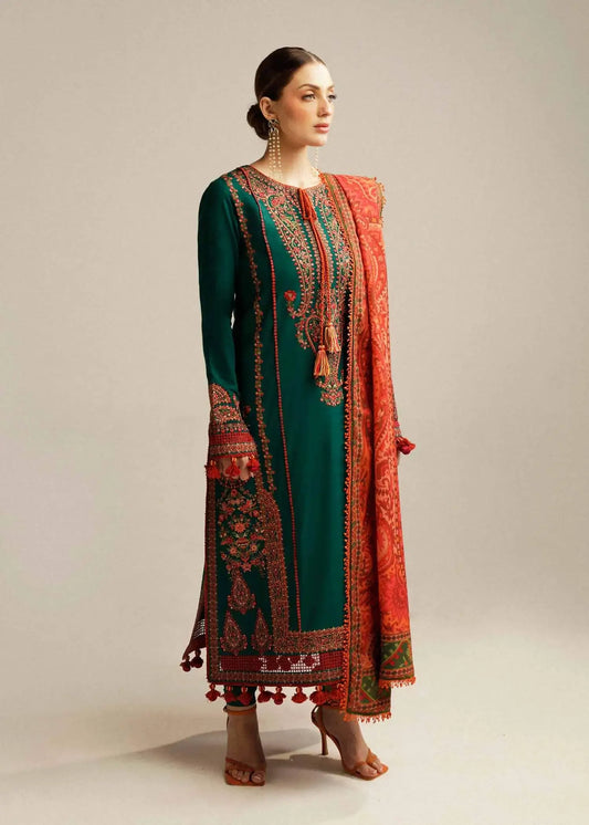 3 Piece Unstitched Heavy Embroidered Lawn Suit with Printed Lawn Dupatta