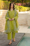 3 Piece Unstitched Heavy Embroidered Chickan Kari Lawn Suit with Four-sided Embroidered Organza Dupatta