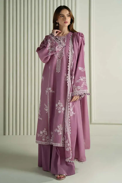 3 Piece Unstitched Heavy Embroidered Lawn Suit with Four-sided Embroidered Lawn Dupatta