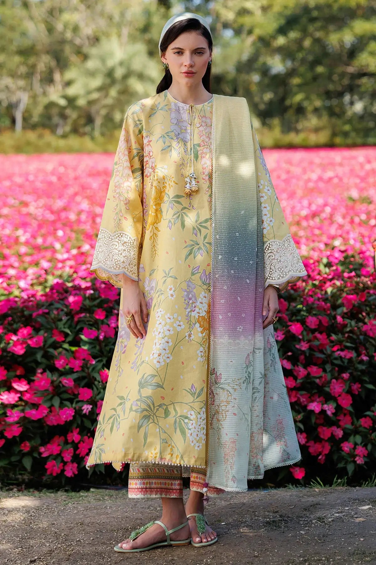 3 Piece Unstitched Embroidered Lawn Suit with Printed Lawn Dupatta